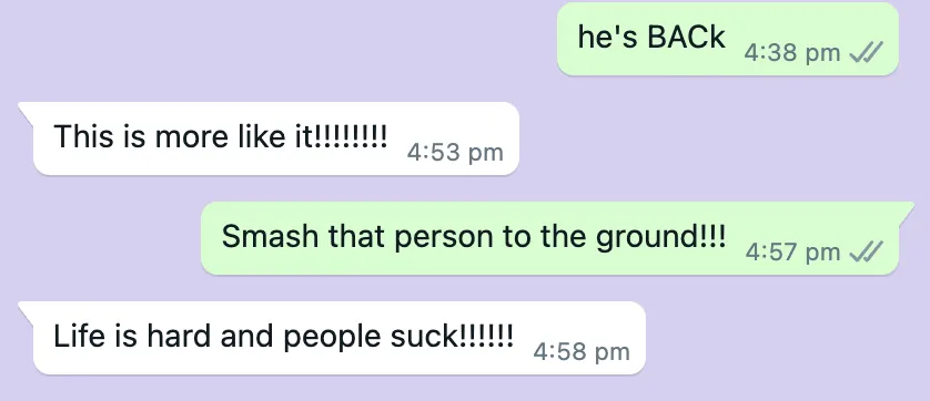texts with alfie about haegum mv